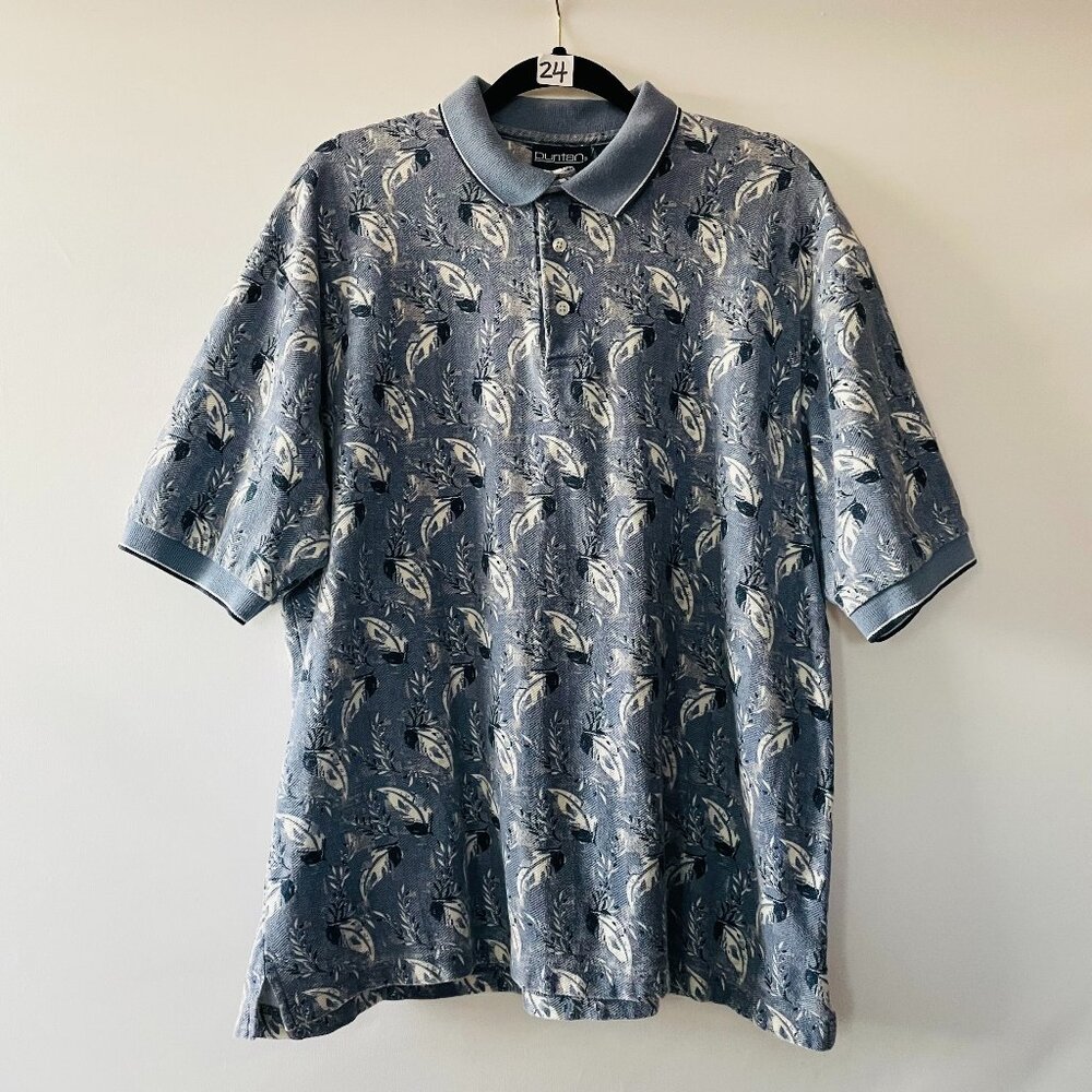 Puritan Mens Light Blue All Over Botanical Leaf Print Polo Shirt Size X-Large